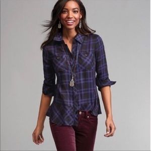 Cabi peplum plaid button up